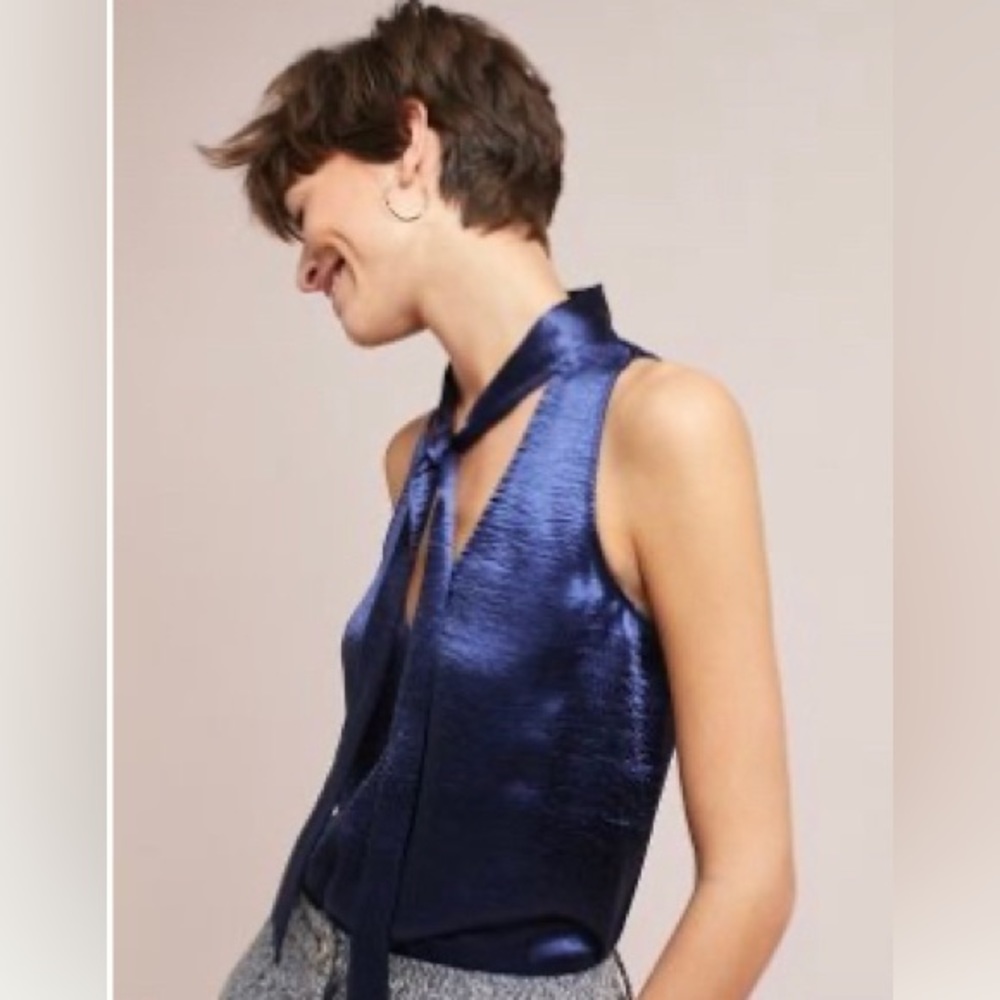 Anthropologie Maeve Sleeveless Shiny V-Neck Top